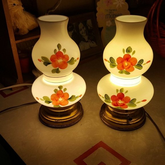 Vintage Other - 2 Vintage Hand Painted Milk Glass Lamps